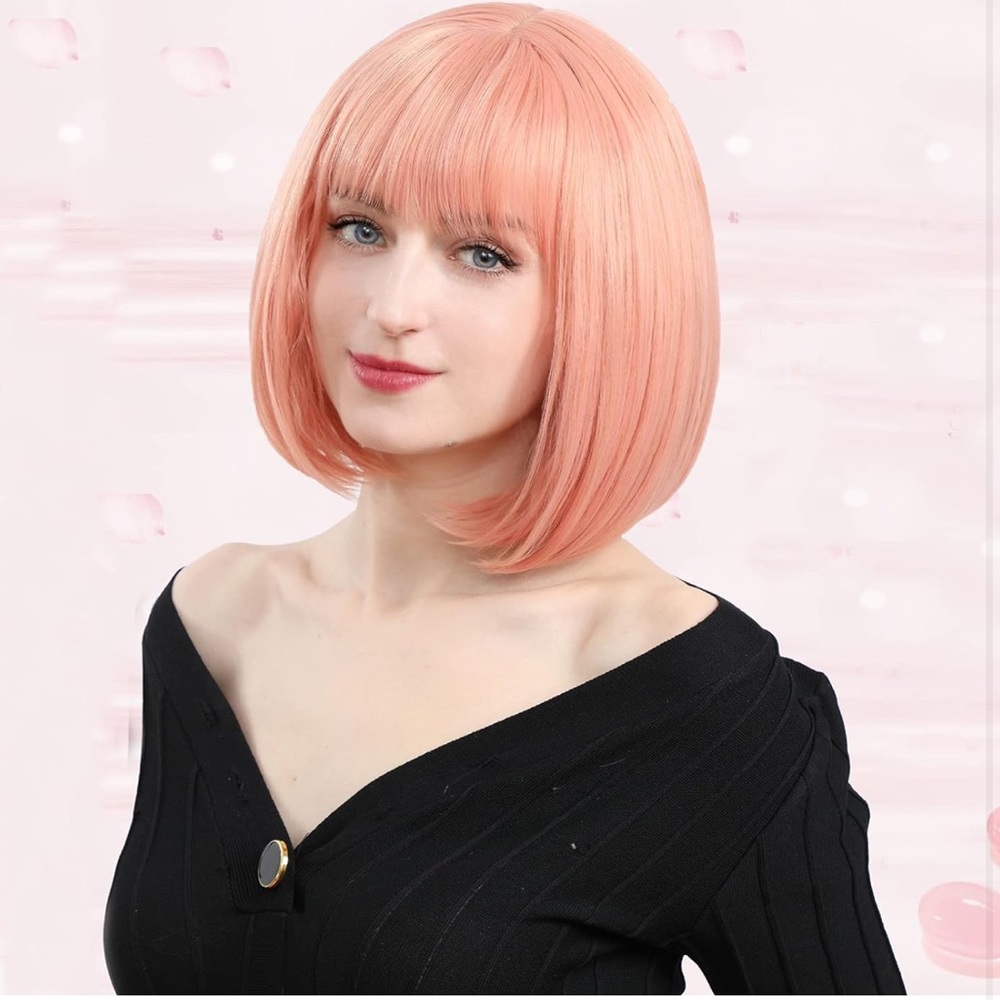12” Pink Bob Wig with Bangs Costume Cosplay hair